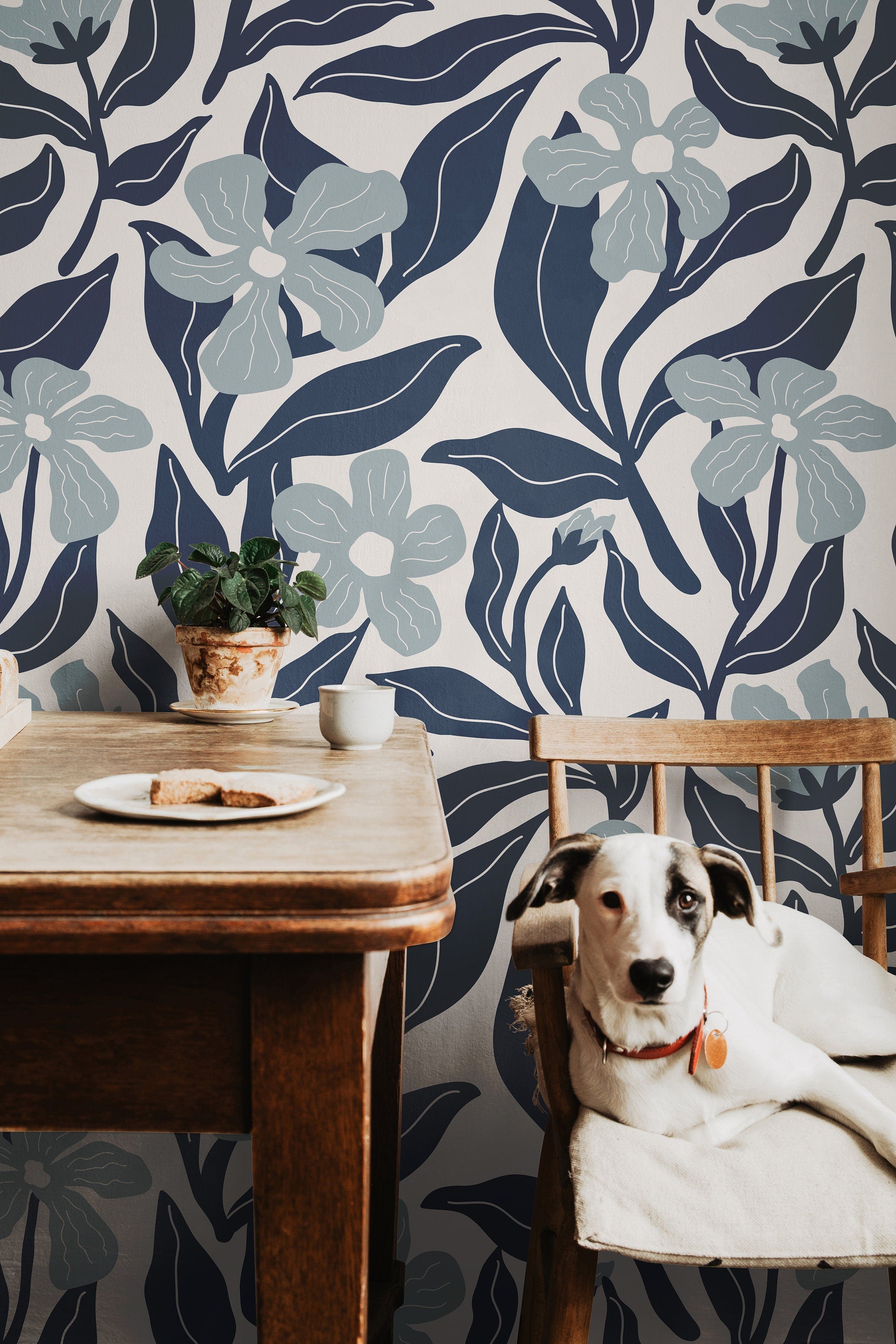 Blue Breeze | Two-Toned Floral Removable Wallpaper for Hallway, Bedroom, Doors, Walls, DIY Home Decor 1133 - James And Colors