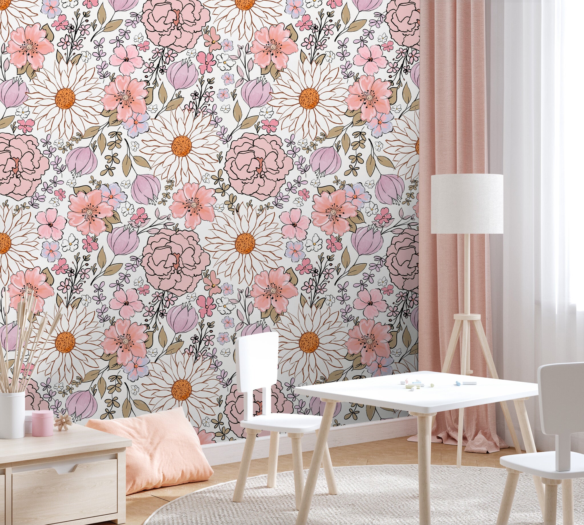 Hibou Home Wallpaper Fleur Summer Pink  Removable Wallpaper Australia